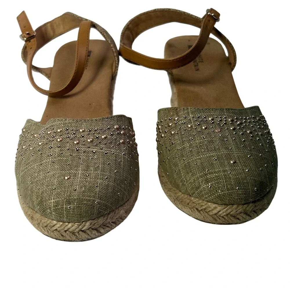 White Mountain Womens Sage Green Studded Espadrille Wedge Sandals W18507 8.5M